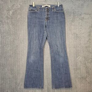 Gap Long and Lean Jeans Blue Medium Wash Button Fly Flare Denim Pants Womens